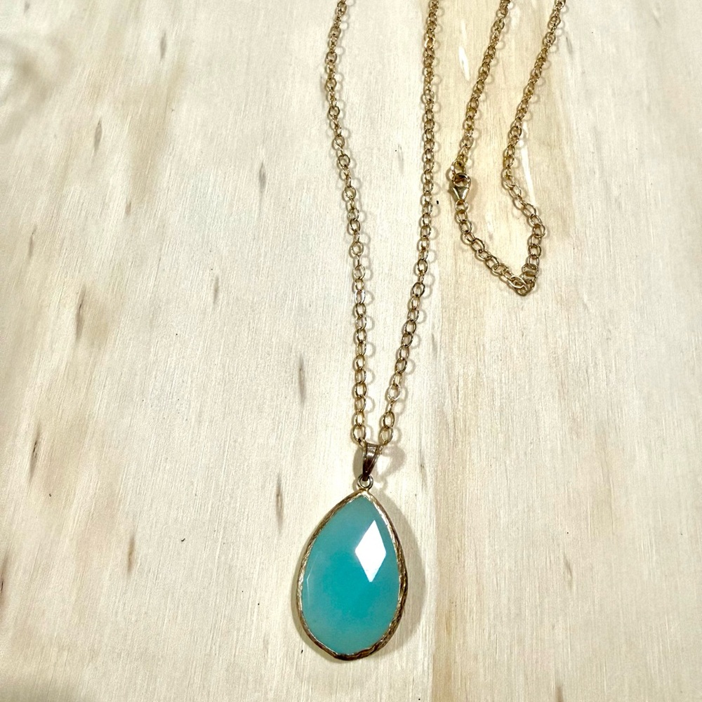Kendra Scott Gold-Tone Necklace with Teardrop Aqua Stone
